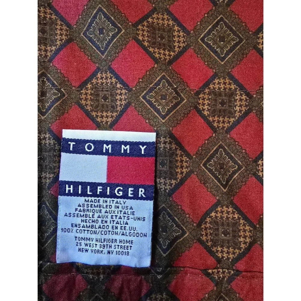 Tommy Hilfiger Foulard Decorative Valance Diamond Red Green Cotton Italy/USA‎